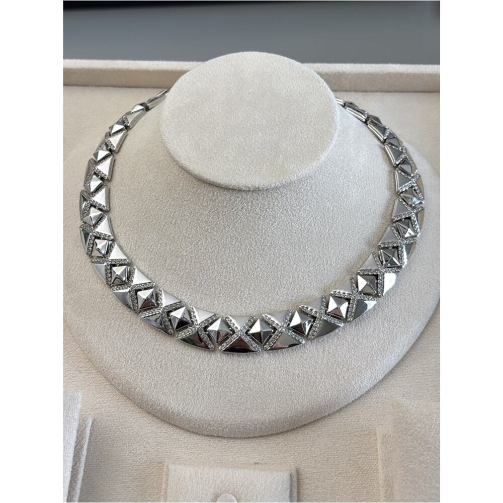 D'Orlan Rhodium Plated Necklace with Swarovski Crystals 16-17"